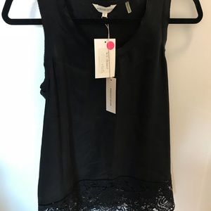 Rebecca Taylor silk tank top w lace at bottom